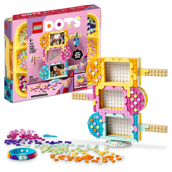 LEGO 41956 DOTS Ice Cream Picture Frames & Bracelet Toy Crafts Set for Kids Age 6 Plus with Customisable Multi Photo Holder and Jewellery Making Kit