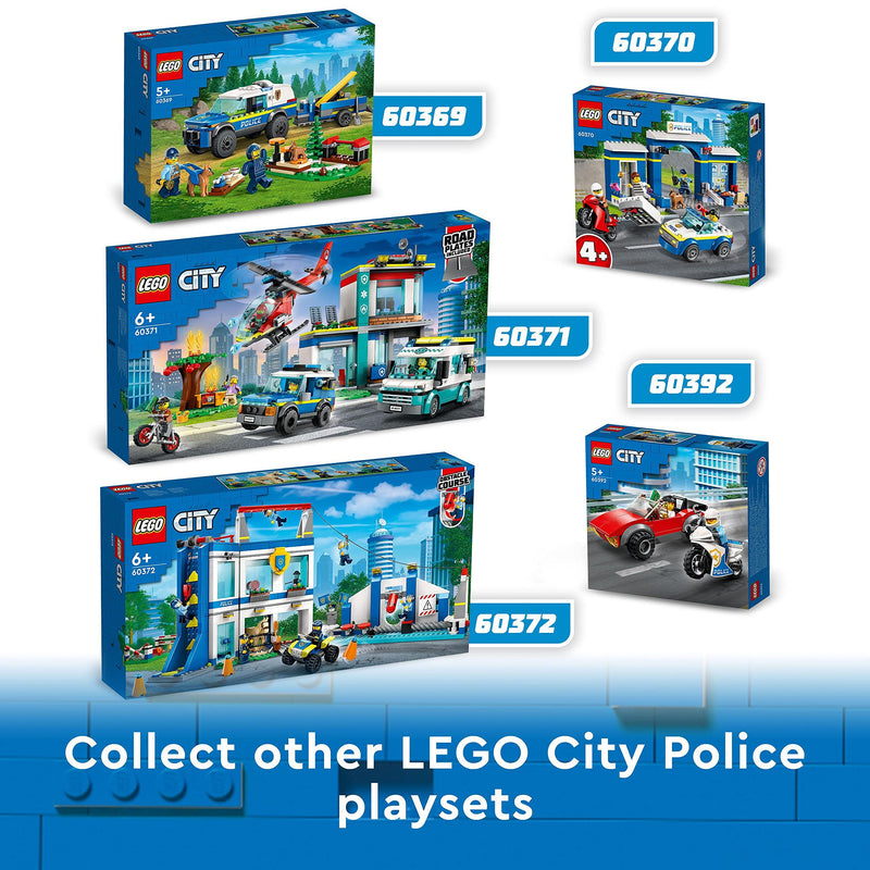 LEGO City Police Station Chase Playset with Car Toy and Motorbike, Breakout Jail, 4 Minifigures and Dog Figure, Toys for Kids, Boys & Girls 4 Plus Years Old 60370