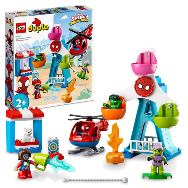 LEGO 10963 DUPLO Marvel Spider-Man & Friends: Funfair Adventure Fairground, with Helicopter toy, Spidey and Hulk Figures, Toys for Toddlers, Boys & Girls Aged 2 Plus