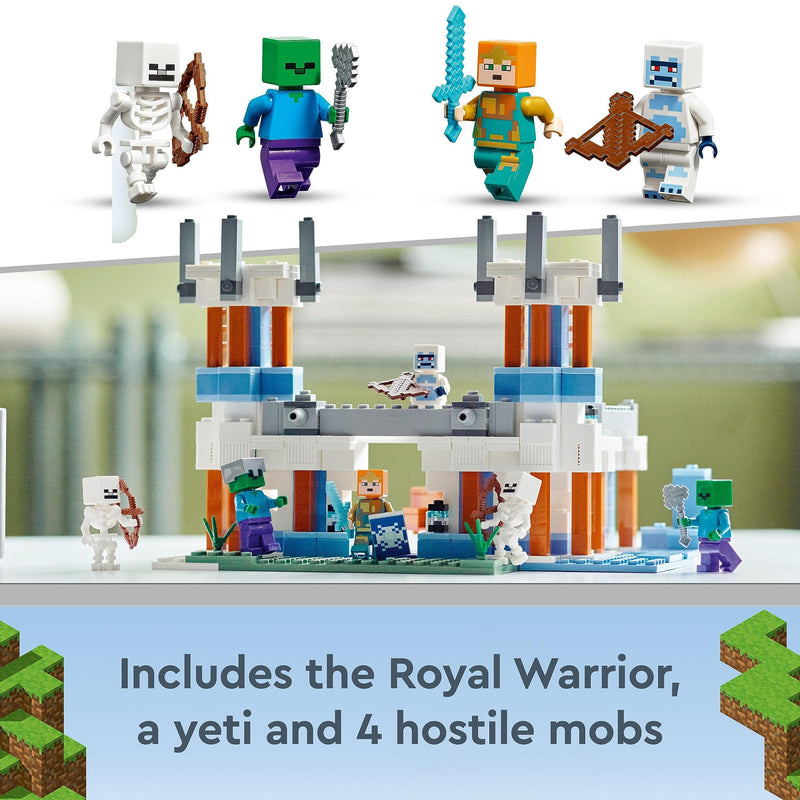 LEGO 21186 Minecraft The Ice Castle Toy, Gaming Set with Royal Warden, plus Zombie and Skeleton Mobs Figures, Birthday Gift Idea for Kids, Boys and Girls Aged 8 Plus