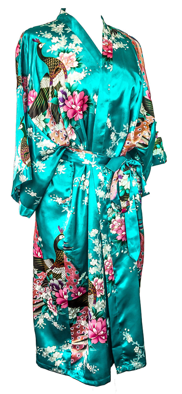 Kimono Robe Long 16 Colors Premium Peacock Bridesmaid Bridal Shower Womens Gift, 8 - 16 UK adult, Blue Turquoise - Gift Guide