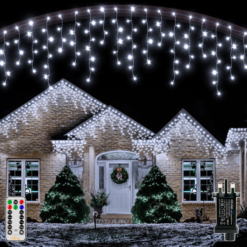 Ollny Icicle Outdoor Christmas Lights - 396 LED 10M Waterproof Hanging Fairy Light, Plug/Remote/8 Modes/Timer/Connectable Cool White String Light, Lighting Outside Gutter House Roof Xmas Decorations - Gift Guide