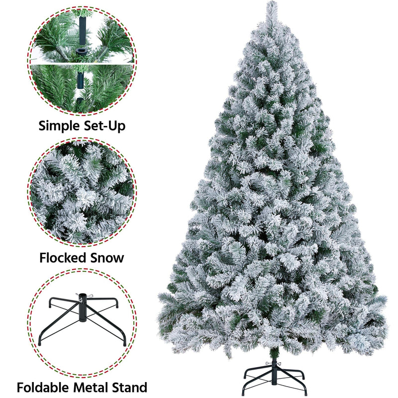 Yaheetech 6ft Christmas Tree Snow Flocked Artificial Tree Holiday Decorative Tree with Foldable Stand 820 Tips - Gift Guide