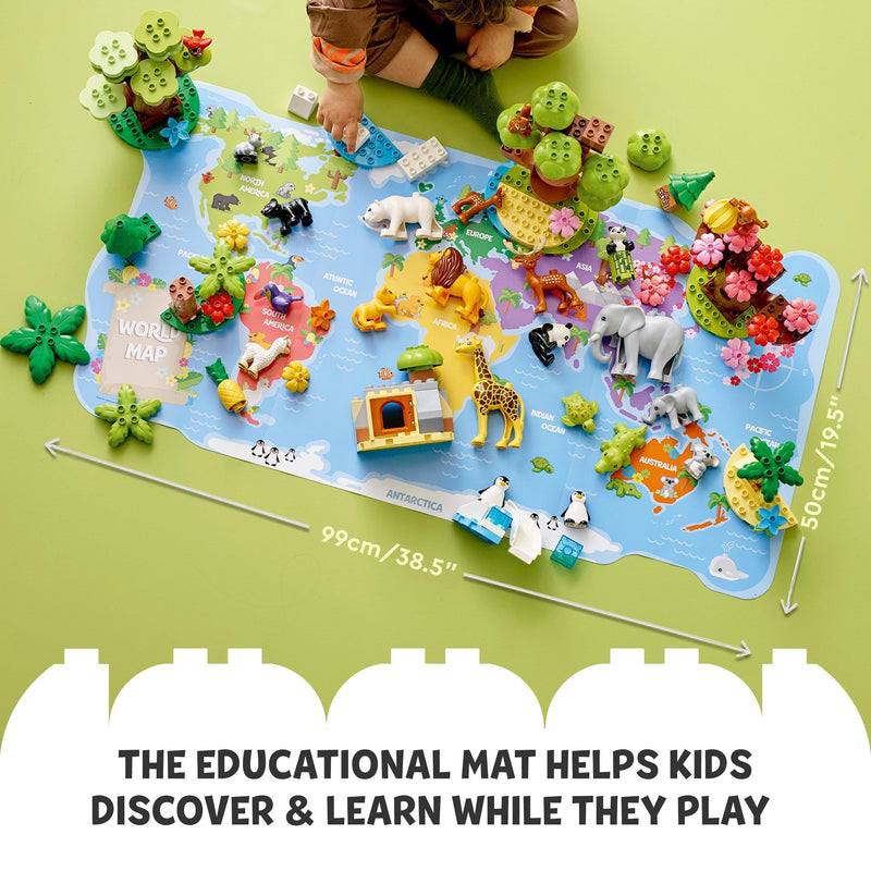 LEGO DUPLO Wild Animals of the World Toy with 22 Animal Figures, Sounds and World Map Playmat, Educational Gifts for Toddlers, Kids, Girls & Boys Aged 2-5 Year Old 10975