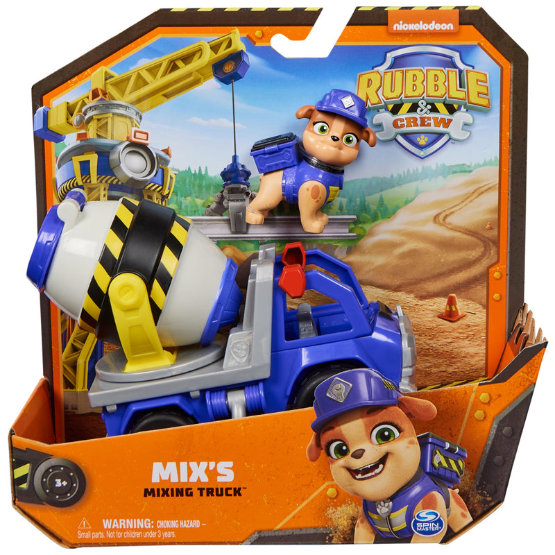 Rubble & Crew, Mix’s Cement Mixer Toy Truck with Action Figure and Movable Construction Toys, Kids’ Toys for Ages 3 and Up