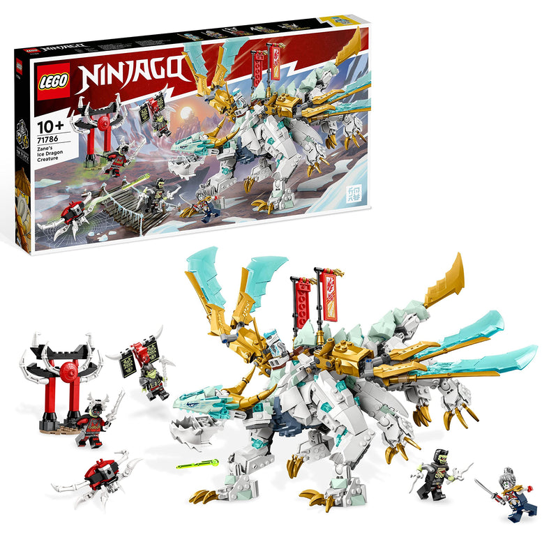 LEGO NINJAGO Zane’s Ice Dragon Creature 2in1 Dragon Toy to Action Figure Warrior, Model Building Kit, Construction Set for Kids, Boys & Girls with 5 Minifigures 71786