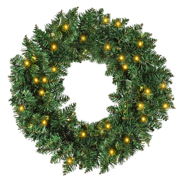 HOMCOM 55CM Pre-lit Christmas Wreath with 50 Warm White LED Ideal Xmas Artificial Door Decoration - Gift Guide