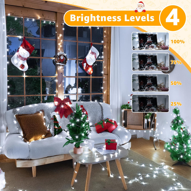 Ollny Christmas Decorations Fairy Lights - 40m 400LED Outdoor Christmas Tree Lights Xmas String Lights/8 Lighting Modes Cluster Bedroom Garden Window Garland Outside Lights Mains Powered(Cool White) - Gift Guide