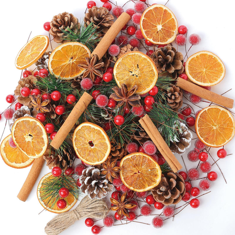 Christmas Wreath Making Supplies, 200 Pine Cones Pine Branches Set, Dried Orange Slices and Cinnamon Sticks, Star Anise, Pinecone Berries Garland Making kit for Xmas Tree Decor Fall Winter Crafts - Gift Guide