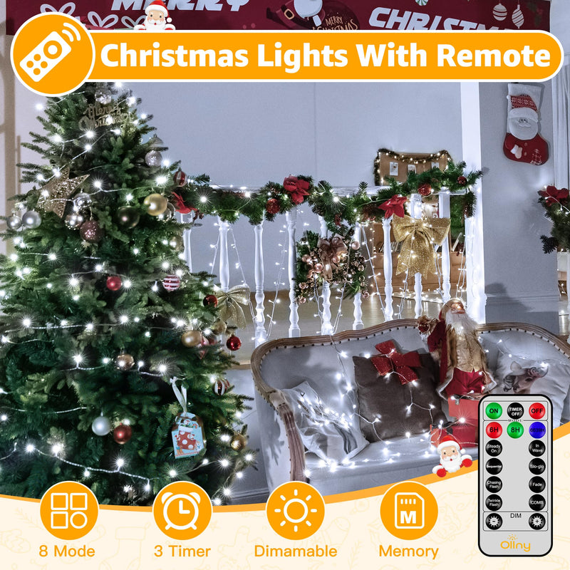 Ollny Christmas Decorations Fairy Lights - 40m 400LED Outdoor Christmas Tree Lights Xmas String Lights/8 Lighting Modes Cluster Bedroom Garden Window Garland Outside Lights Mains Powered(Cool White) - Gift Guide