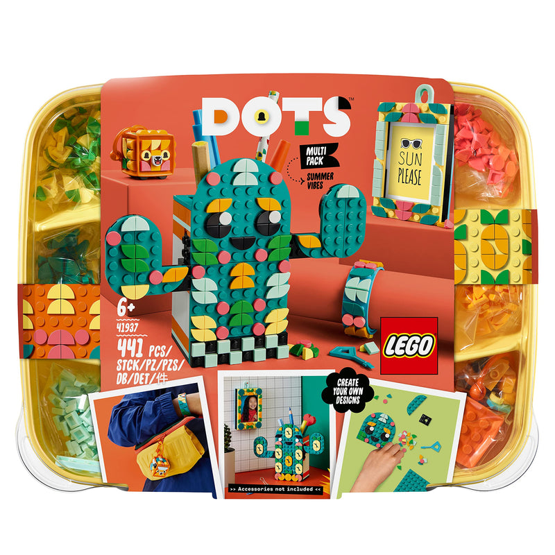 LEGO 41937 DOTS Multi Pack 4in1 Bracelet, Picture Frame, Bag Tag & Pencil Holder Summer Vibes Arts and Crafts Set for Kids