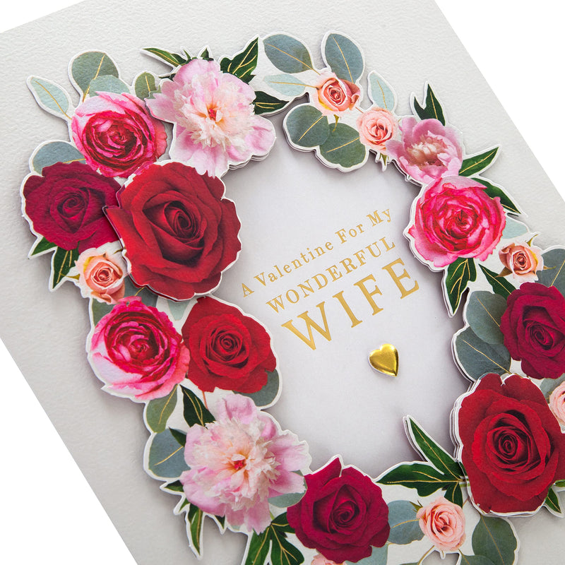 Hallmark Wife Valentines Card, Luxury Valentines Card, Traditional Floral Wreath Design, Boxed Valentines Day Card, White, Red