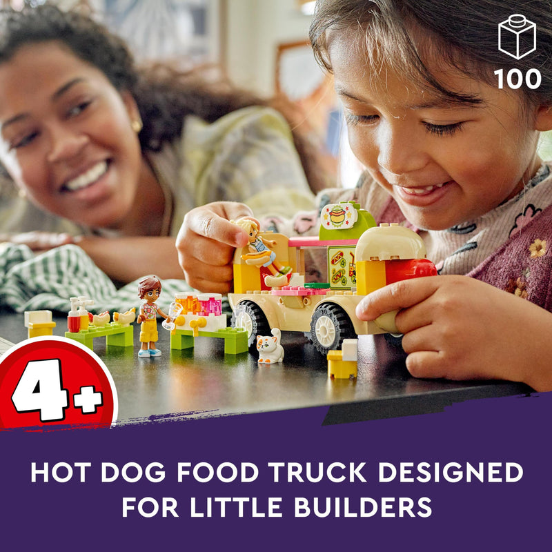 LEGO Friends Hot Dog Food Truck Toy for 4 Plus Year Old Girls, Boys & Kids, Vehicle Set with Mini-Doll Characters, Cat Figure and Kitchen Accessories, Pretend Restaurant Play, Birthday Gift 42633