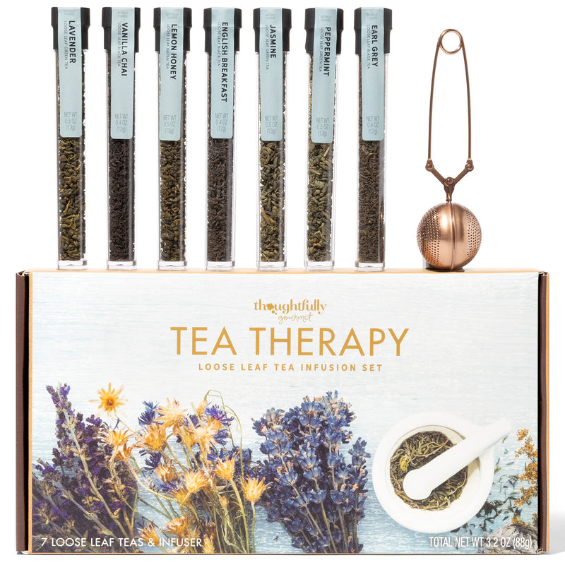 Thoughtfully, Tea Therapy Tea Infusion Gift Set, Includes 7 Uniquely Flavoured Loose Leaf Teas and Tea Infuser, Pack of 7 - Gift Guide