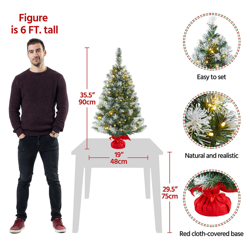 Yaheetech 3ft Artificial Christmas Tree Prelit Frosted Tabletop Mini Snow Flocked Xmas Tree Holiday Decorations for Home/Office 1Pack - Gift Guide