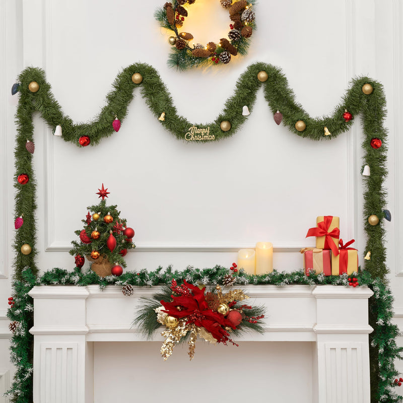 16M Green Christmas Garland Decoration, Xmas Artificial Vine Soft Green Tinsel Pine Holiday Decor for Stair Fireplace Door Christmas Tree Ornaments Indoor Outdoor - Gift Guide