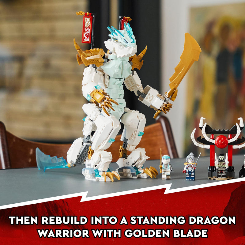 LEGO NINJAGO Zane’s Ice Dragon Creature 2in1 Dragon Toy to Action Figure Warrior, Model Building Kit, Construction Set for Kids, Boys & Girls with 5 Minifigures 71786