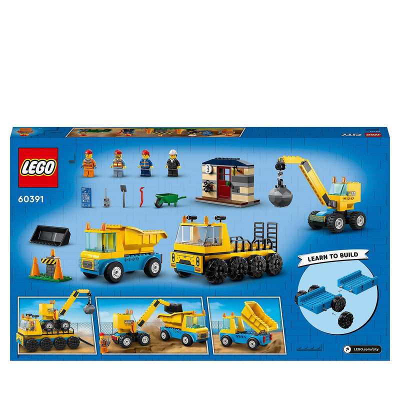 LEGO 60391 City Construction Trucks and Wrecking Ball Crane Toys, Demolition Playset with Digger Toy, Dump Truck and Transport Vehicles, Learning Toys for 4+ Years Old Kids, Boys, Girls