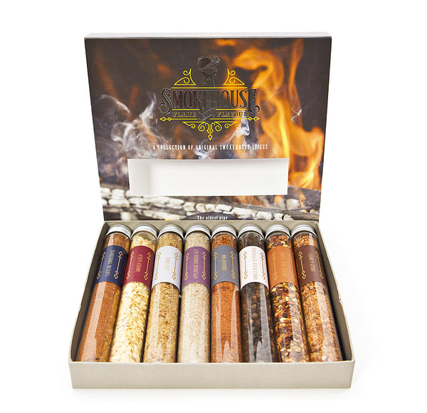 Eat.Art Barbecue Smokehouse Flame and Flavour BBQ Rub Set - 8 Unique Smoked Spice Selection Box - Unusual Fathers Day Cooking Gifts - For Gourmet Foodies Smokey Sunday Roast Spices