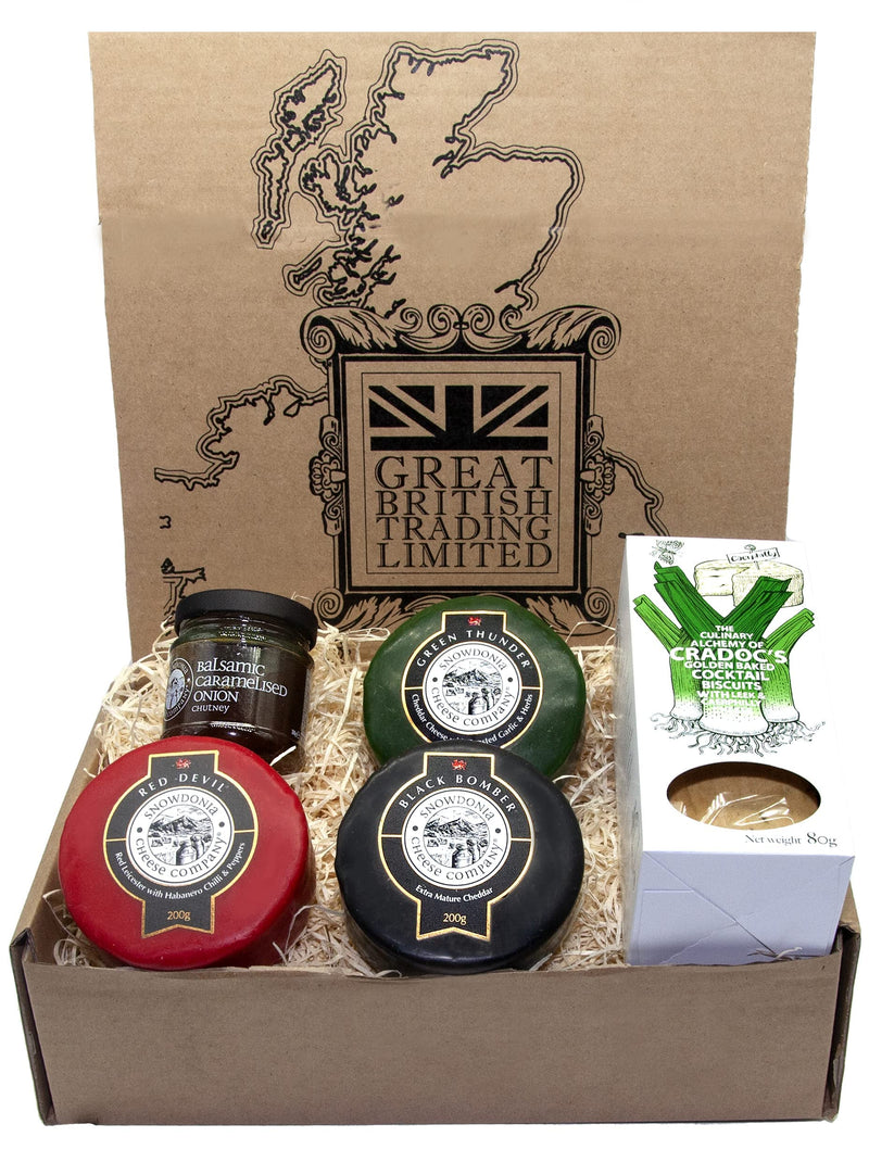 Snowdonia Welsh Cymru Cheese Hamper Truckles with Onion Chutney and Cradocs Crackers Welsh Gift Hamper from GREAT BRITISH TRADING LIMITED - Gift Guide