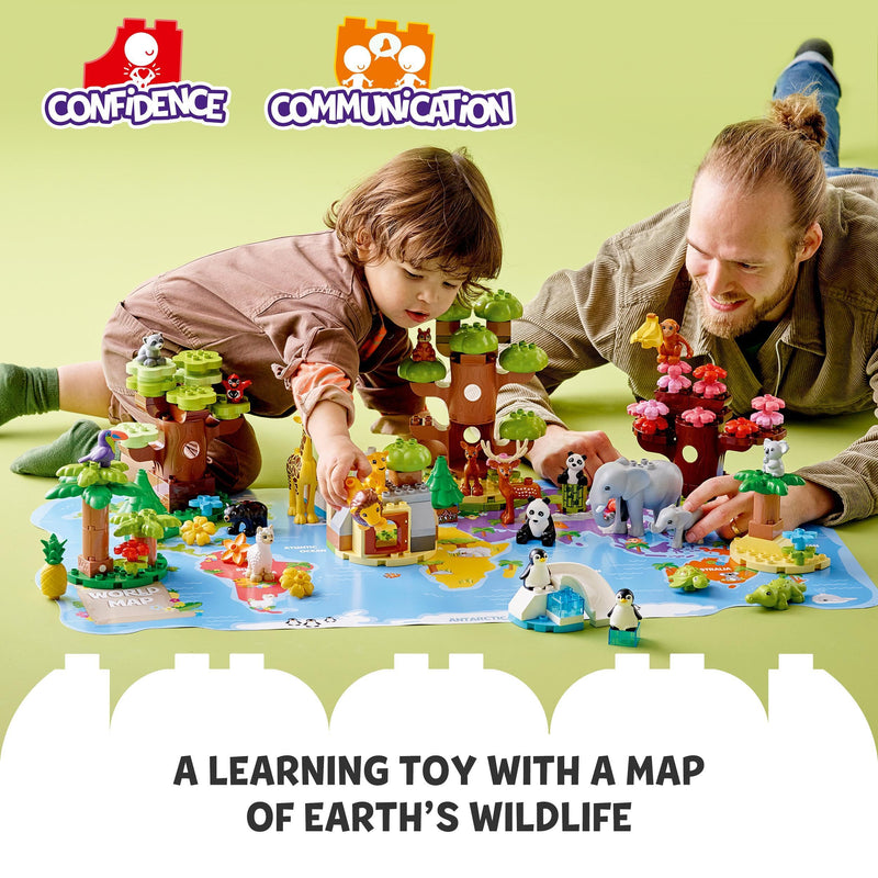 LEGO DUPLO Wild Animals of the World Toy with 22 Animal Figures, Sounds and World Map Playmat, Educational Gifts for Toddlers, Kids, Girls & Boys Aged 2-5 Year Old 10975