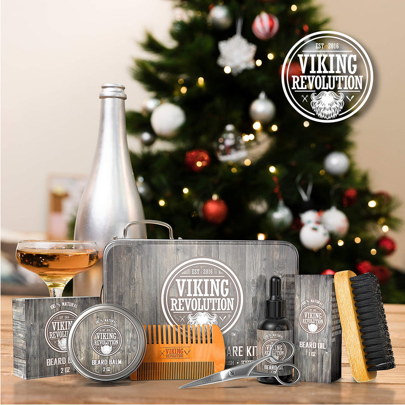 Viking Revolution - Beard Grooming Kit for Men - Ultimate Beard Kit with 100% Boar Beard Brush, Beard Comb, Citrus Beard Balm, Unscented Beard Oil & More - Christmas Gifts for Him - Gifts for Men