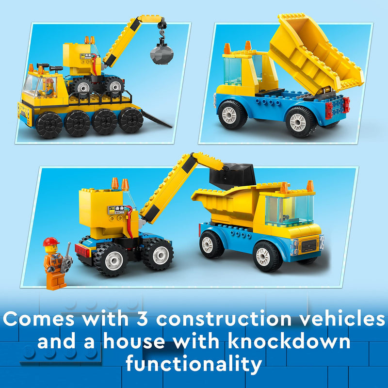 LEGO 60391 City Construction Trucks and Wrecking Ball Crane Toys, Demolition Playset with Digger Toy, Dump Truck and Transport Vehicles, Learning Toys for 4+ Years Old Kids, Boys, Girls