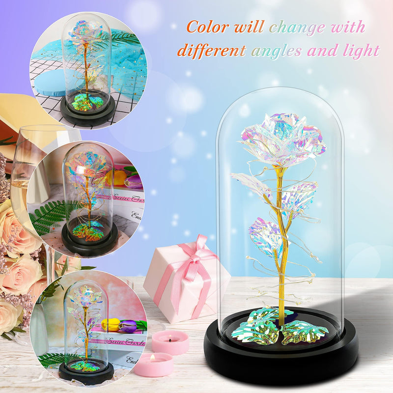Christmas Rose Gifts for Women,Birthday Gifts for Women,Rose Flower Gifts for Women,Colorful Rainbow Light Up Rose in A Glass Dome,Rose Gifts for Mom Her Christmas,Thanksgiving,Anniversary - Gift Guide