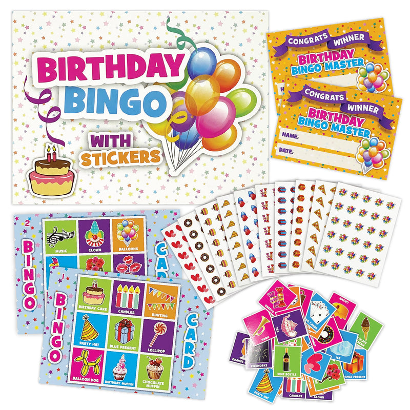 Birthday Bingo Party Game for Children Adults - Premium Quality Bingo Calling Cards Pre-Cut for up to 40 Games and Winner Certificates - Party Favour Supplies, School Classroom Games, Family Activity