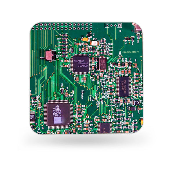 Computer Circuit Board Design Drinks Coaster. PC Motherboard Image Geeky Tech Gift.