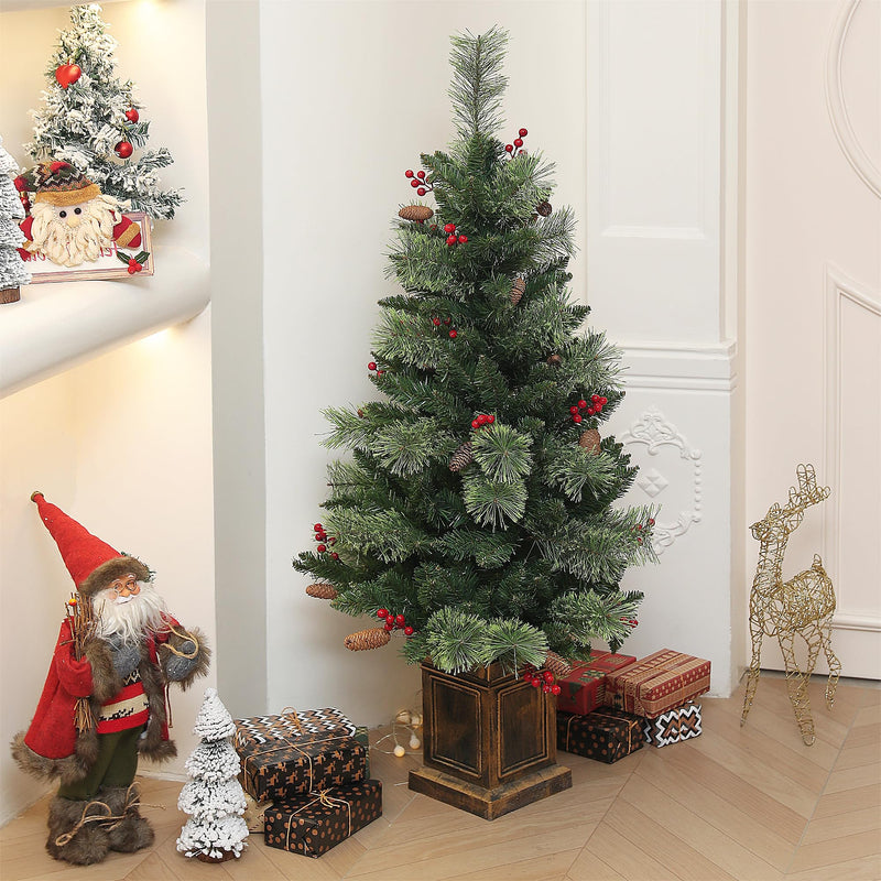 HOMCOM 1.2m/4ft Artificial Christmas Tree with 100 Warm White LED Lights and 8 Modes, Small Xmas Tree with Red Berries, Pine Cones and Retro Base, Green - Gift Guide