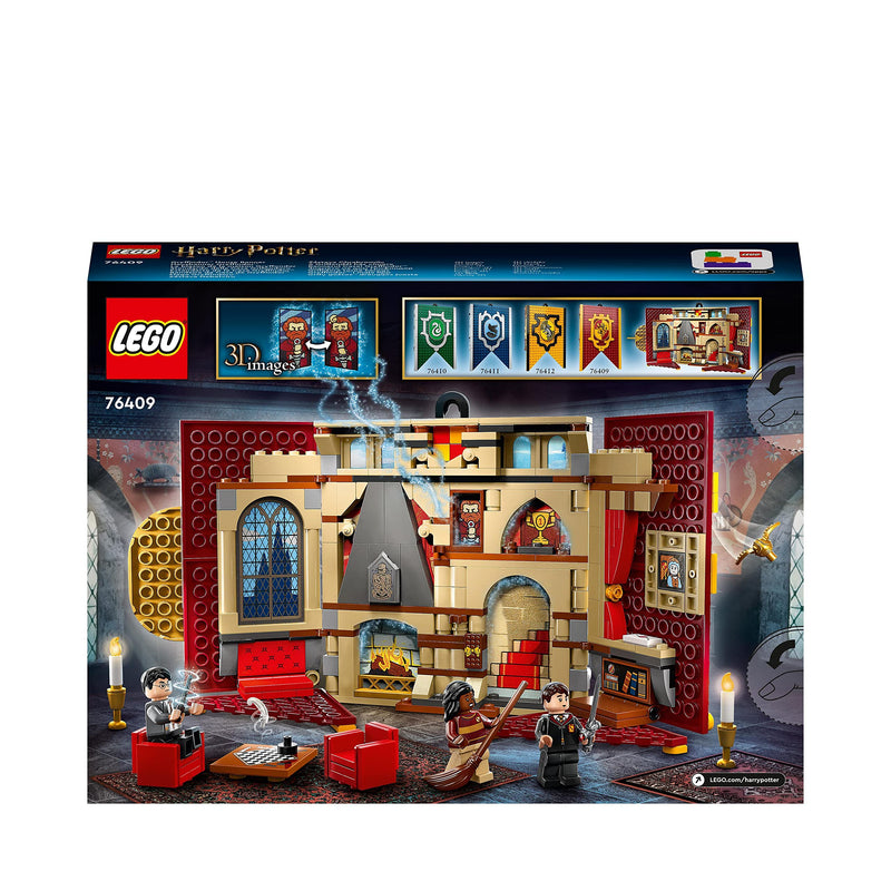 LEGO 76409 Harry Potter Gryffindor House Banner Set, Hogwarts Castle Common Room Toy or Wall Display, Fold Up Travel Toy, Collectible with 3 Minifigures