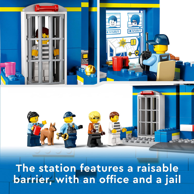 LEGO City Police Station Chase Playset with Car Toy and Motorbike, Breakout Jail, 4 Minifigures and Dog Figure, Toys for Kids, Boys & Girls 4 Plus Years Old 60370