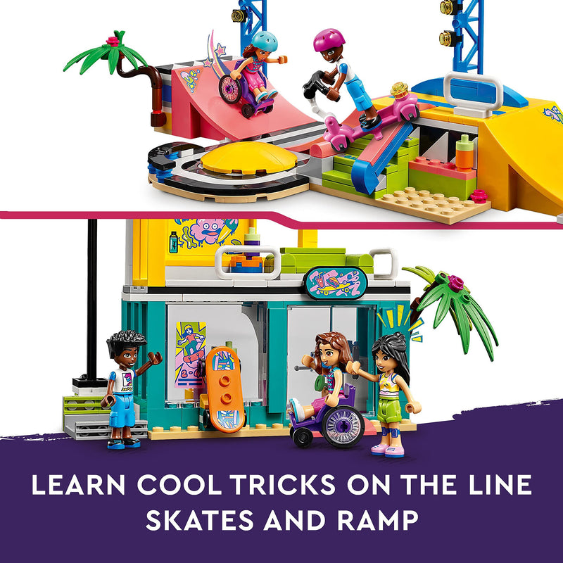 LEGO 41751 Friends Skate Park, Skateboard Toys for Kids, Girls and Boys Aged 6 Plus, Mini-Doll Playset with Toy Scooter and Wheelchair, Birthday Gift Idea, 2023 Characters