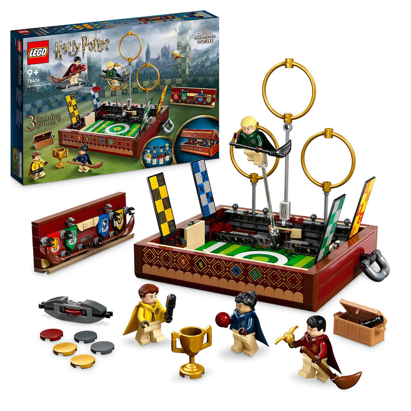 LEGO Harry Potter Quidditch Trunk, Play 3 Different Quidditch Games, Solo or 2-Player Game Set with Draco Malfoy, Cedric Diggory, Cho Chang Minifigures and Golden Snitch, Portable Travel Toy 76416