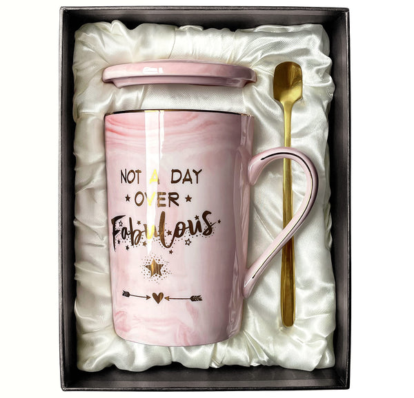 Birthday Gifts for Women Not A Day Over Fabulous Mug Mothers Day Gifts for Her Birthday Gifts for Her, BFF, Best Friends, Wife, Mom, Daughter, Sister, Aunt, 14 OZ Ceramic Marble Mug (Pink-Not a Day) - Gift Guide