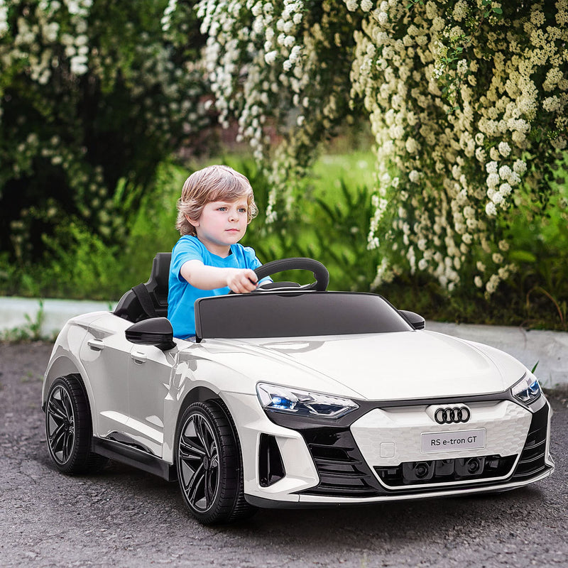 HOMCOM Audi RS e-tron GT Licensed Electric Cars for Kids Electric Ride-ons 12V Battery Powered Toy w/Remote Control Music, for 3-5 years, White