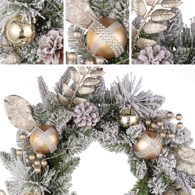 Valery Madelyn 18inch/45cm Light Up Christmas Wreath for Front Door, Pre Lit Christmas Wreath White and Gold, Xmas Reef with Lights and Timer Function for Outdoor Christmas Decoration - Gift Guide