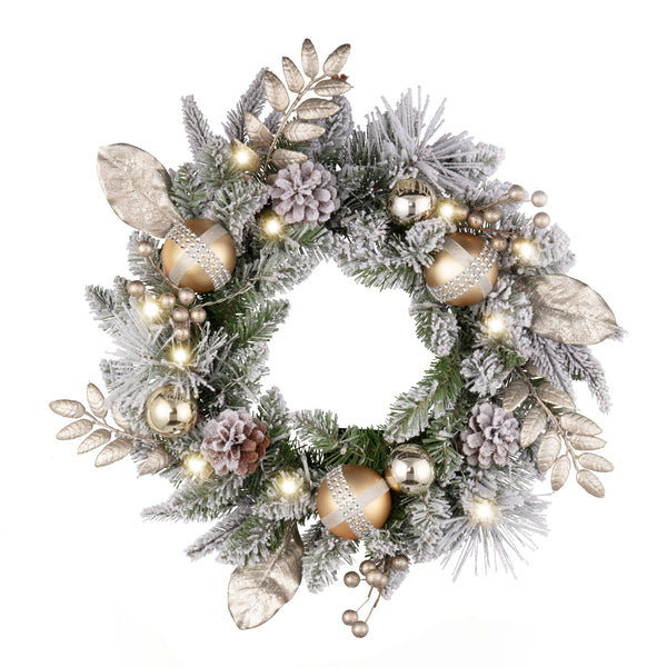 Valery Madelyn 18inch/45cm Light Up Christmas Wreath for Front Door, Pre Lit Christmas Wreath White and Gold, Xmas Reef with Lights and Timer Function for Outdoor Christmas Decoration - Gift Guide