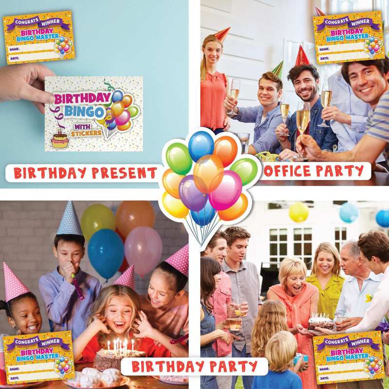 Birthday Bingo Party Game for Children Adults - Premium Quality Bingo Calling Cards Pre-Cut for up to 40 Games and Winner Certificates - Party Favour Supplies, School Classroom Games, Family Activity