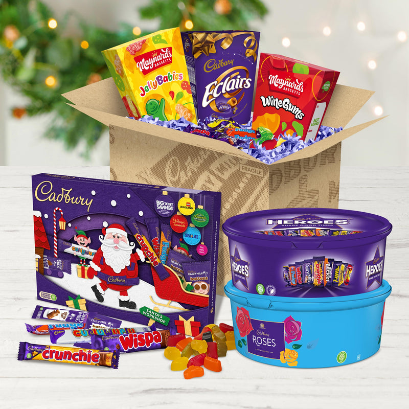 Cadbury Christmas Hamper by Cadbury Gifts Direct- Heroes, Roses, Selection Box, Candy Cartons - Gift Guide