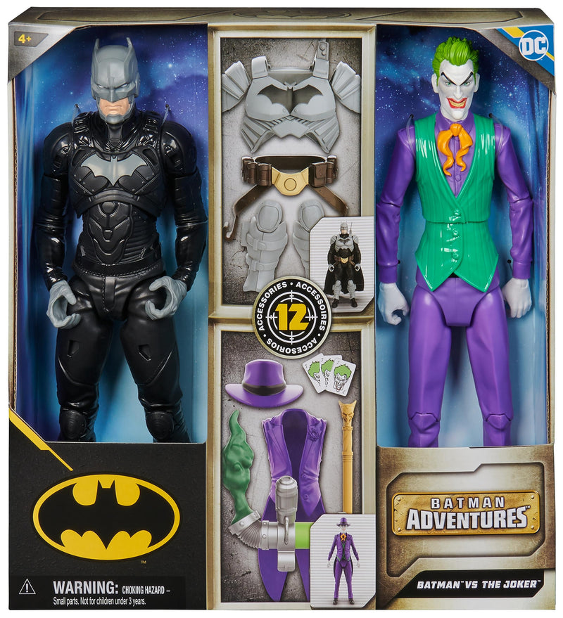 DC Comics, Batman Adventures, Batman vs The Joker Action Figures Set, 2 Figures, 12 Armour Accessories, 30-cm Super Hero Kids’ Toy for Boys and Girls