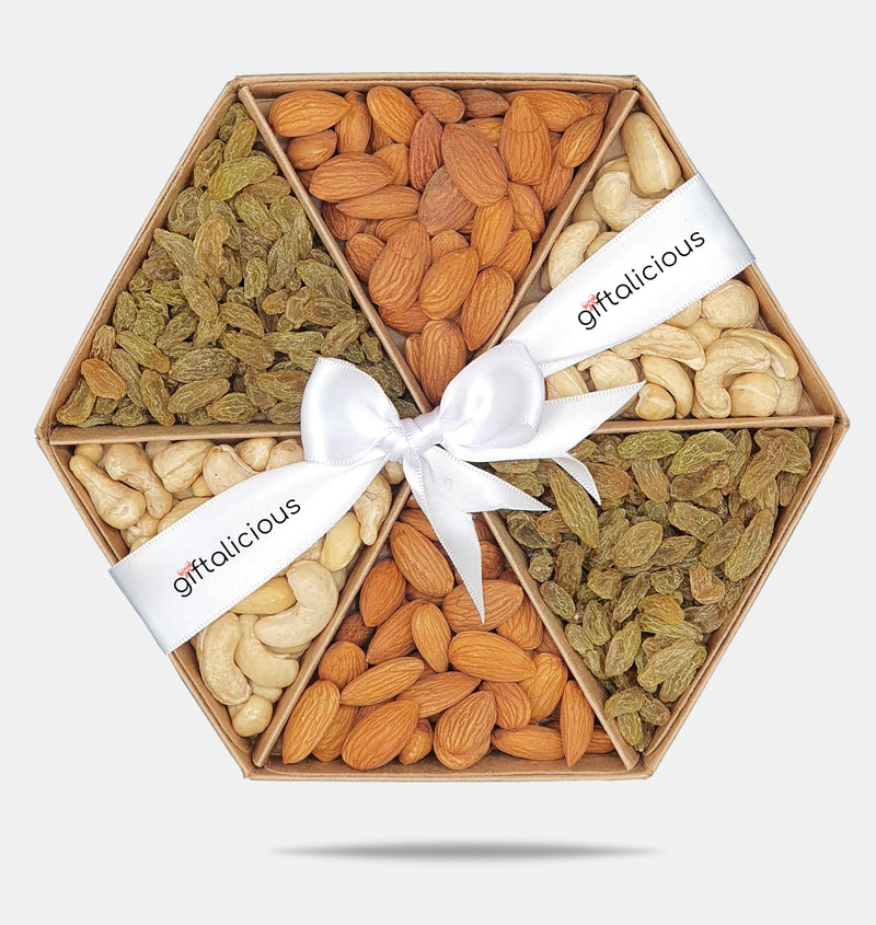 Halal Barfi Hamper by Giftalicious® with Barfi, Nuts, Dates and Non-Alcoholic Champagne