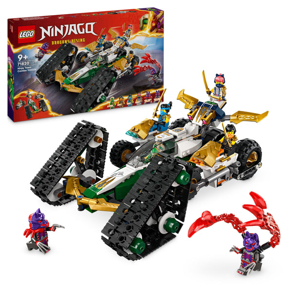 LEGO NINJAGO Ninja Team Combo Vehicle 4-in-1 Ninja Adventure Toy, with 2 Motorbikes, Glider and 6 Minifigures Incl. Characters Lloyd, Nya and Cole, Birthday Gift for 9 Plus Year Old Boys & Girls 71820