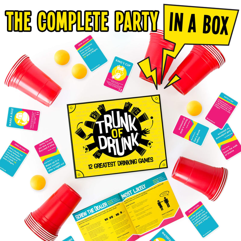 Trunk of Drunk - Fun Adult Party Game, Perfect for Drinking Games, Adult Board and Card Games, Funny Party Games for Adults with 12 Fun Drinking Games, Great Stocking Fillers