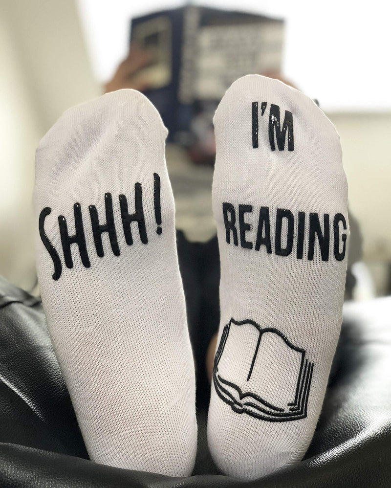 'Shhh I'm Reading' Funny Novelty Socks - Great Gift For Those People Who Love A Good Book! (Ankle Lounge Socks)