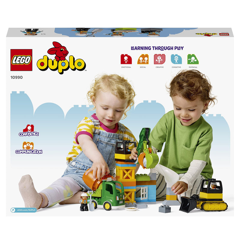 LEGO DUPLO Construction Site with Crane Toy, Bulldozer and Cement Mixer, Large Bricks Educational Sensory Toys for 2 Plus Year Old Toddlers, Boys and Girls, Birthday Gift Idea 10990