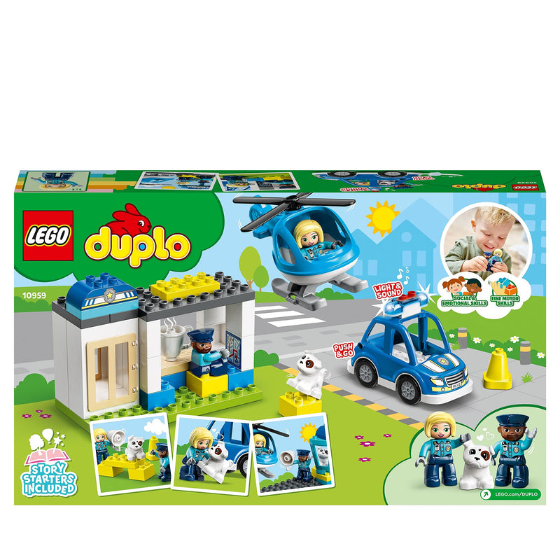 LEGO DUPLO Rescue Police Station & Helicopter, Push & Go Car Toy with Lights and Siren, Early Learning Toys for Toddlers, Boys & Girls 2 Plus Years Old 10959