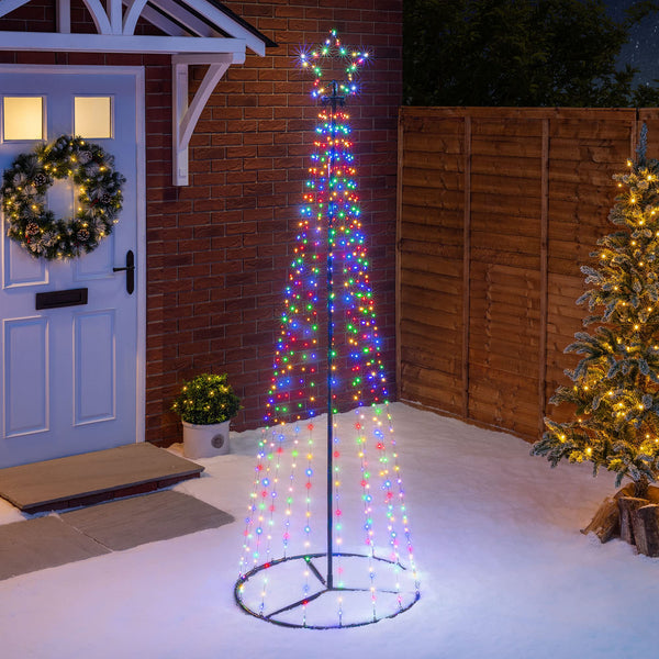 CHRISTOW Maypole Christmas Tree, Light Up Outdoor Decoration, Flashing Multi Coloured Micro LED Pyramid Light, Mains Operated (2.1m) - Gift Guide