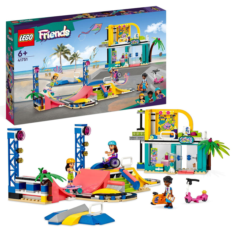 LEGO 41751 Friends Skate Park, Skateboard Toys for Kids, Girls and Boys Aged 6 Plus, Mini-Doll Playset with Toy Scooter and Wheelchair, Birthday Gift Idea, 2023 Characters